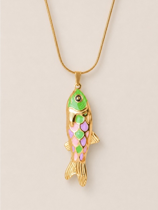J. Crew Jewelry - New! 18K Gold Plated Green Koi Fish Necklace NWOT 3010